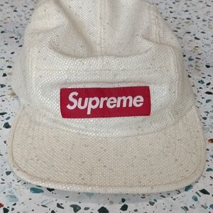 Supreme Cream Hat with Red Logo And Silver Sparkles*Vintage* Limited Edition